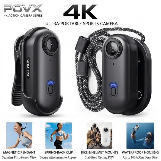 POVX™ Pro 4K Action Camera — Magnetic Mount, Ultra-HD & Free 64GB Card